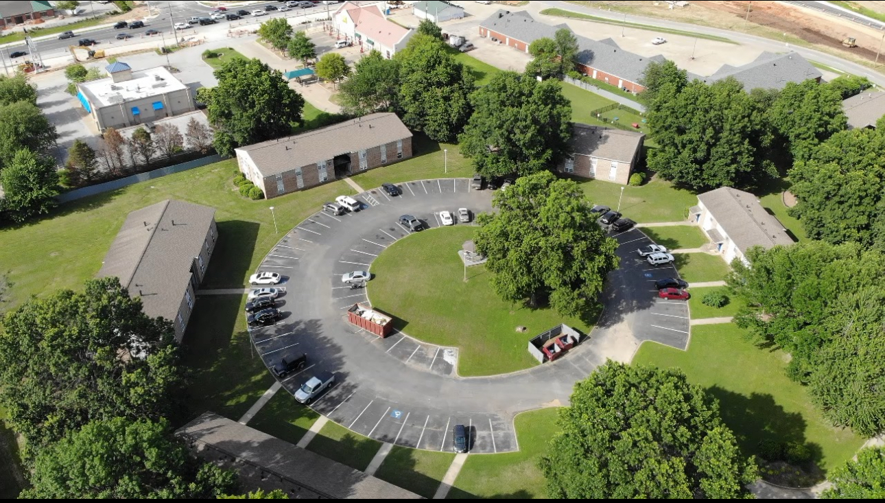 Aerial view of The Avenue apartments in Fayetteville, Arkansas